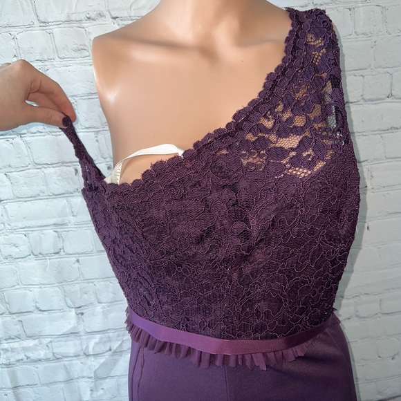 David’s Bridal Dark Purple Floral polyester long formal dress size 0 - Picture 2 of 16